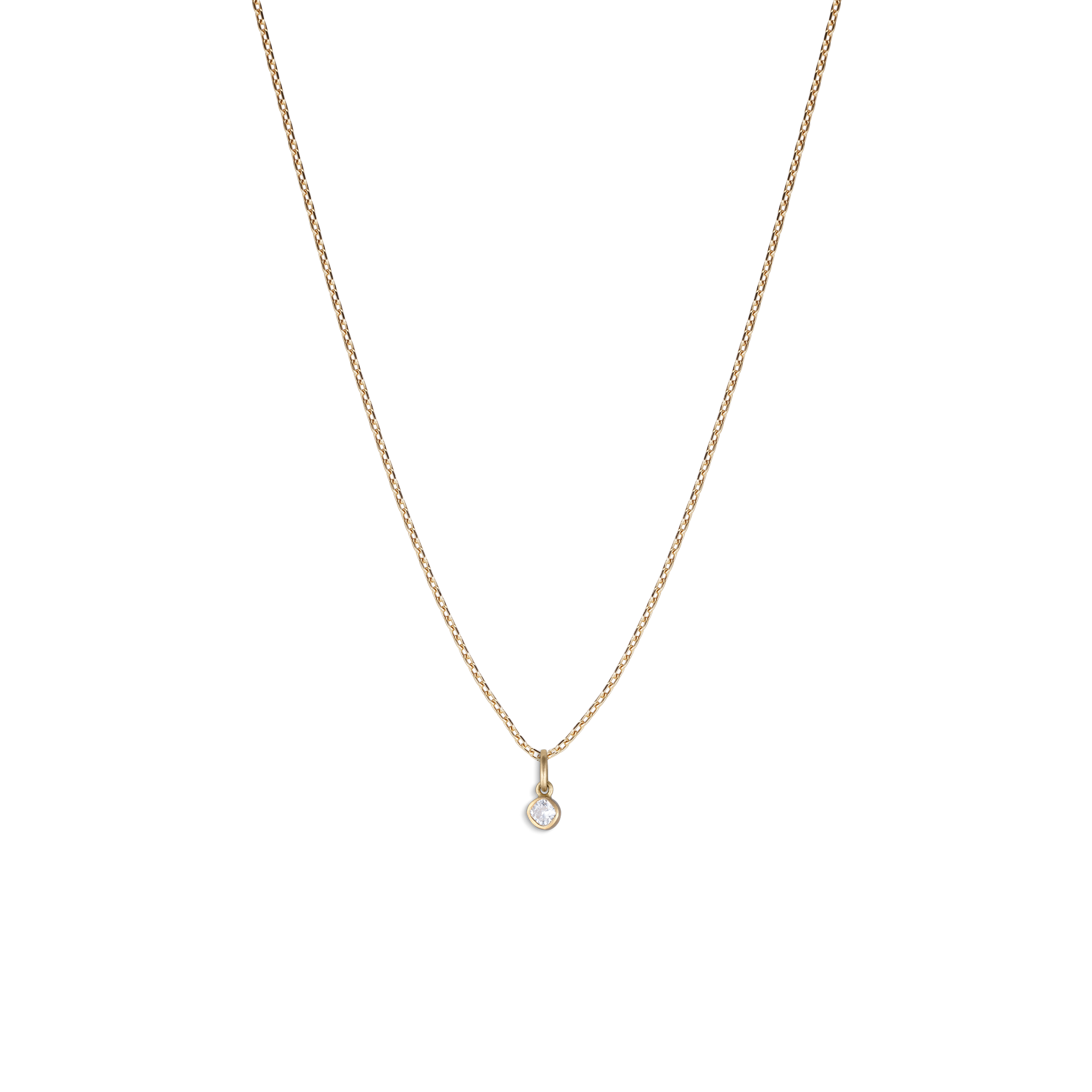 Pendant in 14 karat gold with a cushion-cut diamond