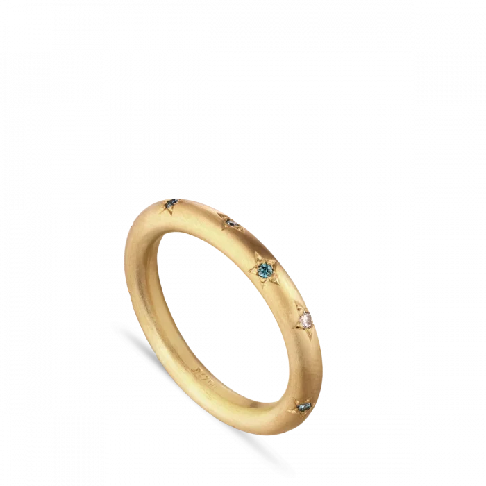 Stjernering i 14 karat guld 10 farvede brillianter