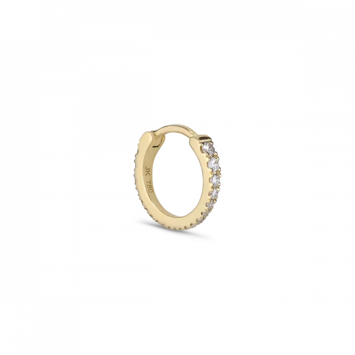 Tiny diamond hoop earring with graduated design, Ø11 mm, 21 brilliant-cut diamonds