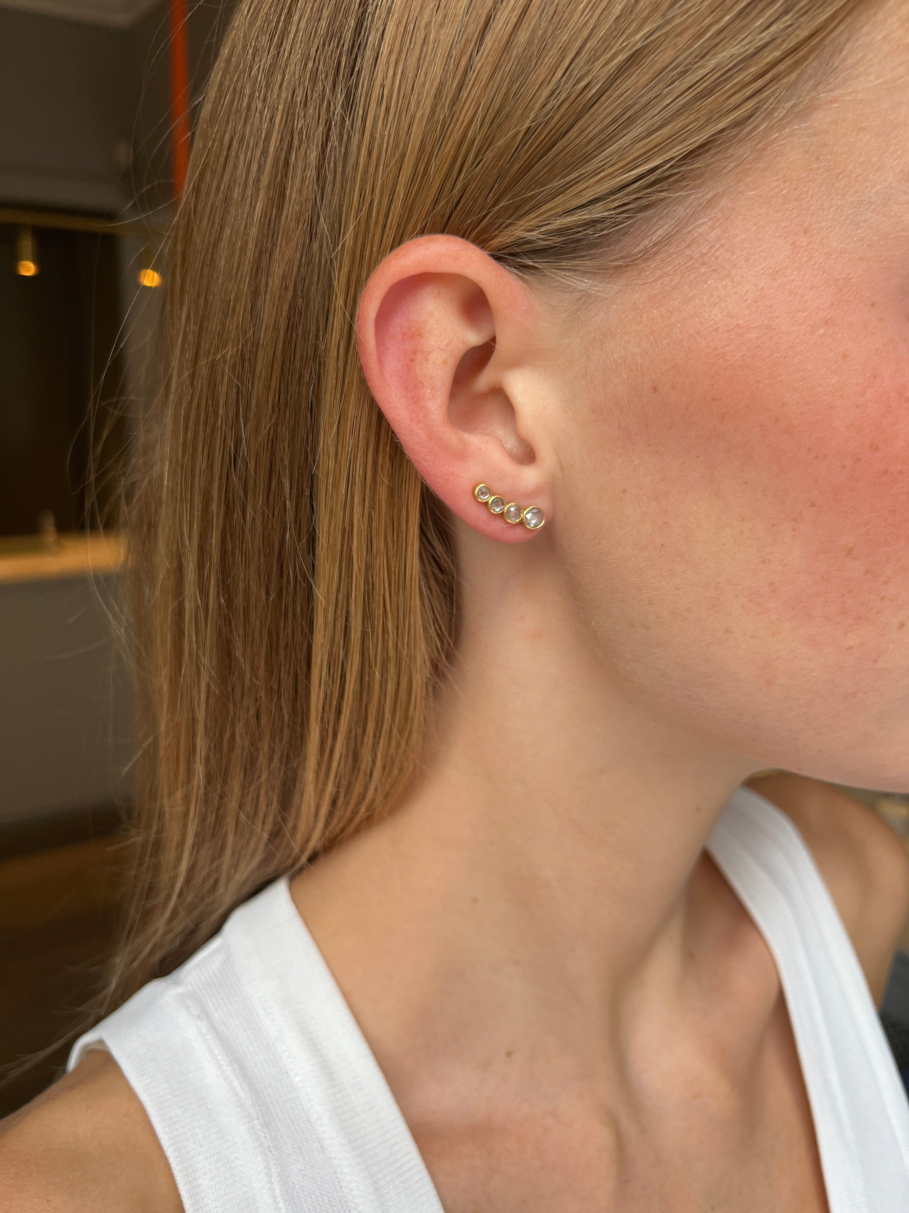 Crescent earrings with rose-cut diamonds